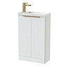 Milan Fluted Compact 500mm Matt White Floor Standing Vanity Unit with Brushed Brass Handles