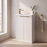 Milan Fluted Compact 500mm Matt White Floor Standing Vanity Unit with Brushed Brass Handles