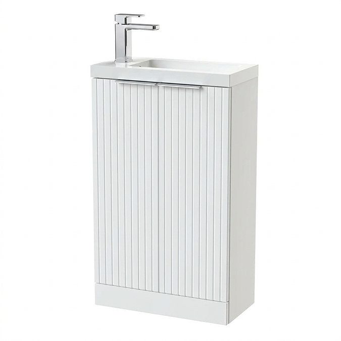 Milan Fluted Compact 500mm Matt White Floor Standing Vanity Unit with Chrome Handles