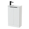 Milan Fluted Compact 500mm Matt White Floor Standing Vanity Unit with Matt Black Handles