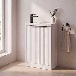 Milan Fluted Compact 500mm Matt White Floor Standing Vanity Unit with Matt Black Handles