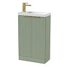 Milan Fluted Compact 500mm Satin Green Floor Standing Vanity Unit with Brushed Brass Handles