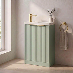 Milan Fluted Compact 500mm Satin Green Floor Standing Vanity Unit with Brushed Brass Handles