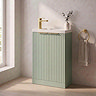 Milan Fluted Compact 500mm Satin Green Floor Standing Vanity Unit with Brushed Brass Handles