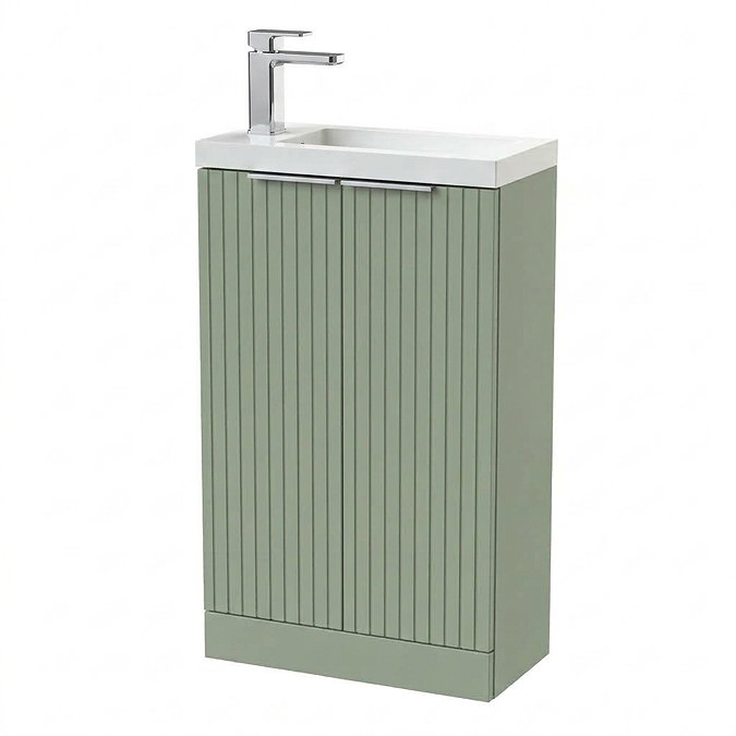 Milan Fluted Compact 500mm Satin Green Floor Standing Vanity Unit with Chrome Handles
