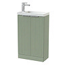 Milan Fluted Compact 500mm Satin Green Floor Standing Vanity Unit with Chrome Handles