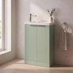 Milan Fluted Compact 500mm Satin Green Floor Standing Vanity Unit with Chrome Handles