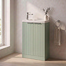 Milan Fluted Compact 500mm Satin Green Floor Standing Vanity Unit with Chrome Handles