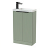Milan Fluted Compact 500mm Satin Green Floor Standing Vanity Unit with Matt Black Handles