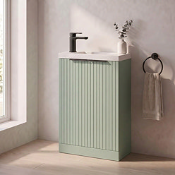 Milan Fluted Compact 500mm Satin Green Floor Standing Vanity Unit with Matt Black Handles