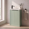 Milan Fluted Compact 500mm Satin Green Floor Standing Vanity Unit with Matt Black Handles