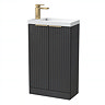 Milan Fluted Compact 500mm Soft Black Floor Standing Vanity Unit with Brushed Brass Handles