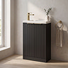 Milan Fluted Compact 500mm Soft Black Floor Standing Vanity Unit with Brushed Brass Handles