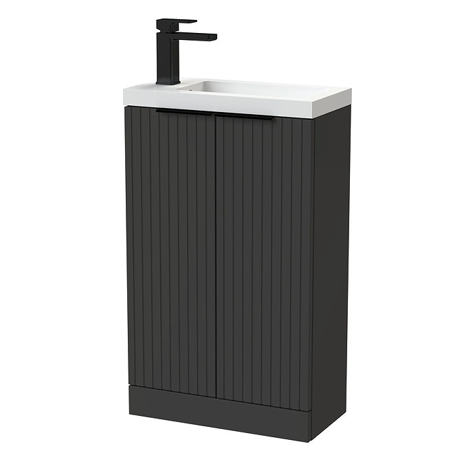 Milan Fluted Compact 500mm Soft Black Floor Standing Vanity Unit with Matt Black Handles