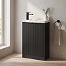 Milan Fluted Compact 500mm Soft Black Floor Standing Vanity Unit with Matt Black Handles