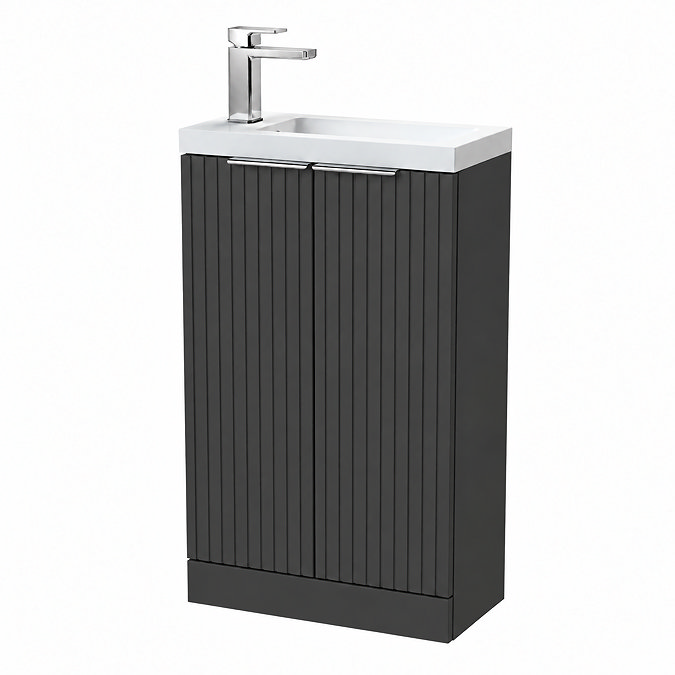 Milan Fluted Compact 500mm Soft Black Floor Standing Vanity Unit with with Chrome Handles