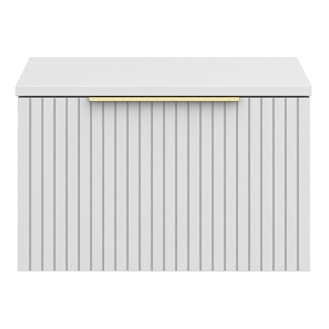Milan Fluted Matt White 600mm Wall Hung 1-Drawer Countertop Vanity Unit with Brushed Brass Handle