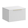 Milan Fluted Matt White 600mm Wall Hung 1-Drawer Countertop Vanity Unit with Brushed Brass Handle