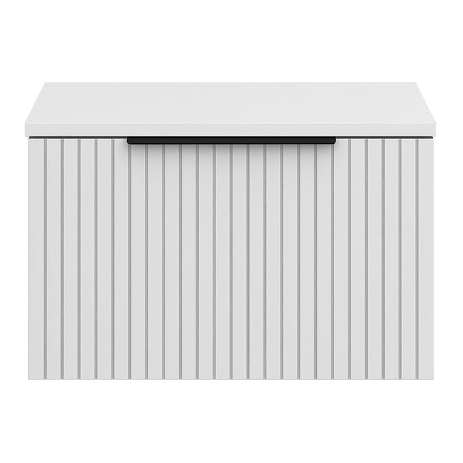 Milan Fluted Matt White 600mm Wall Hung 1-Drawer Countertop Vanity Unit with Matt Black Handle