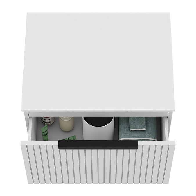 Milan Fluted Matt White 600mm Wall Hung 1-Drawer Countertop Vanity Unit with Matt Black Handle