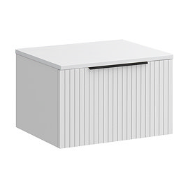 Milan Fluted Matt White 600mm Wall Hung 1-Drawer Countertop Vanity Unit with Matt Black Handle