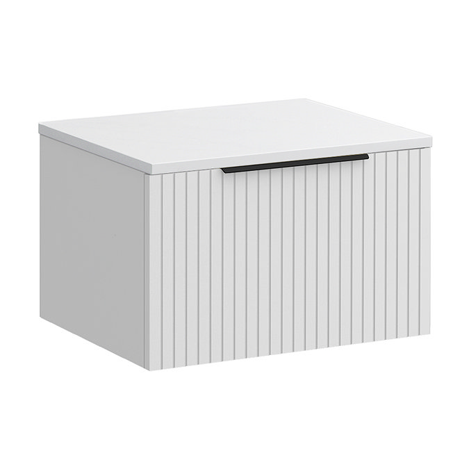 Milan Fluted Matt White 600mm Wall Hung 1-Drawer Countertop Vanity Unit with Matt Black Handle