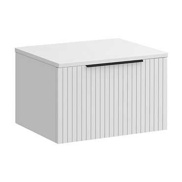 Milan Fluted Matt White 600mm Wall Hung 1-Drawer Countertop Vanity Unit with Matt Black Handle