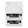 Milan Fluted Matt White 600mm Wall Hung 2-Drawer Countertop Vanity Unit with Matt Black Handles