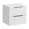 Milan Fluted Matt White 600mm Wall Hung 2-Drawer Countertop Vanity Unit with Matt Black Handles