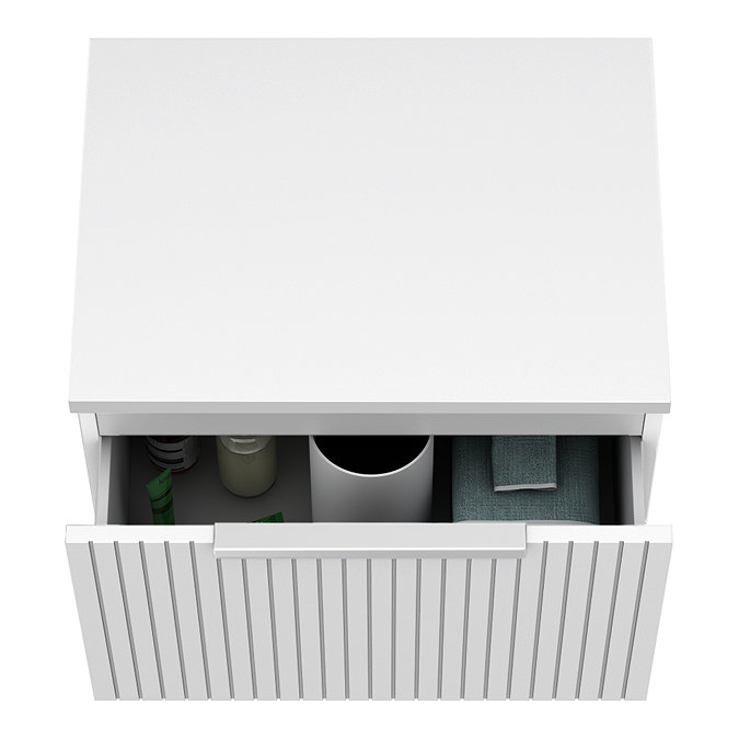 Milan Fluted Matt White 600mm Wall Hung 1-Drawer Countertop Vanity Unit with Chrome Handle