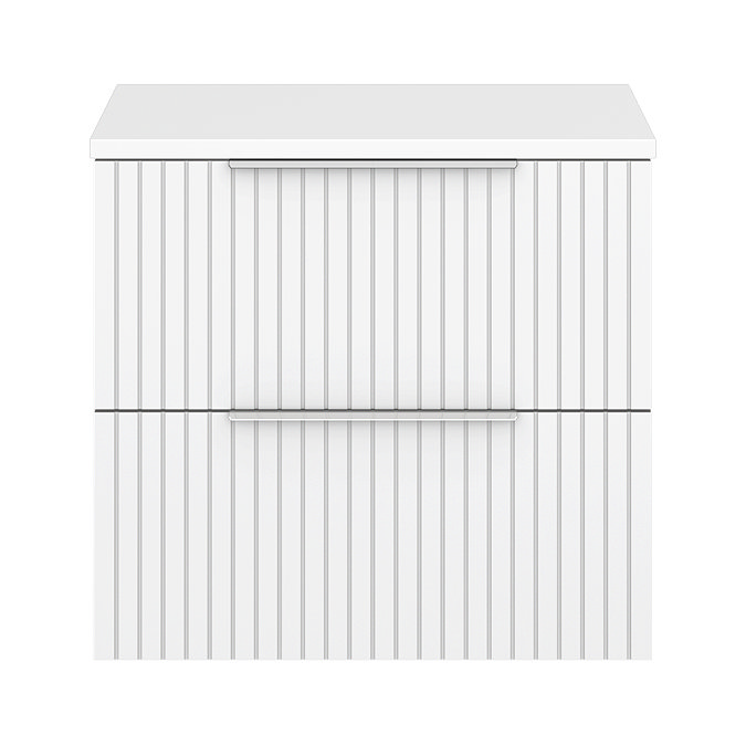 Milan Fluted Matt White 600mm Wall Hung 2-Drawer Countertop Vanity Unit