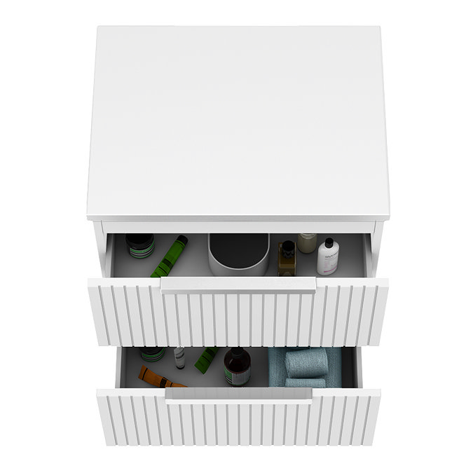 Milan Fluted Matt White 600mm Wall Hung 2-Drawer Countertop Vanity Unit