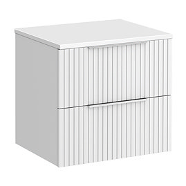Milan Fluted Matt White 600mm Wall Hung 2-Drawer Countertop Vanity Unit