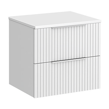 Milan Fluted Matt White 600mm Wall Hung 2-Drawer Countertop Vanity Unit