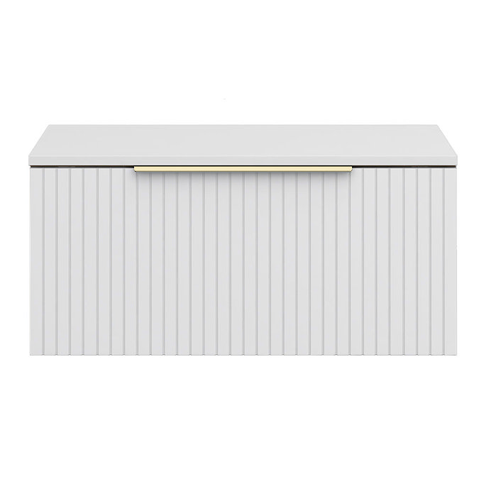 Milan Fluted Matt White 800mm Wall Hung 1-Drawer Countertop Vanity Unit with Brushed Brass Handle