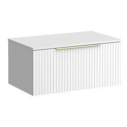 Milan Fluted Matt White 800mm Wall Hung 1-Drawer Countertop Vanity Unit with Brushed Brass Handle