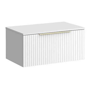 Milan Fluted Matt White 800mm Wall Hung 1-Drawer Countertop Vanity Unit with Brushed Brass Handle