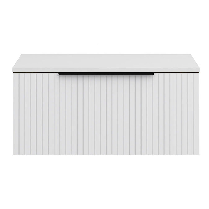 Milan Fluted Matt White 800mm Wall Hung 1-Drawer Countertop Vanity Unit with Matt Black Handle