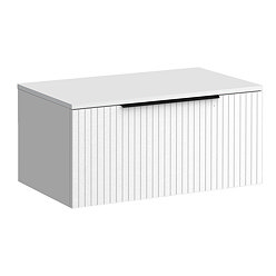 Milan Fluted Matt White 800mm Wall Hung 1-Drawer Countertop Vanity Unit with Matt Black Handle