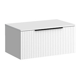 Milan Fluted Matt White 800mm Wall Hung 1-Drawer Countertop Vanity Unit with Matt Black Handle