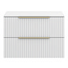 Milan Fluted Matt White 800mm Wall Hung 2-Drawer Countertop Vanity Unit with Brushed Brass Handles