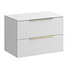 Milan Fluted Matt White 800mm Wall Hung 2-Drawer Countertop Vanity Unit with Brushed Brass Handles