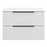 Milan Fluted Matt White 800mm Wall Hung 2-Drawer Countertop Vanity Unit with Matt Black Handles