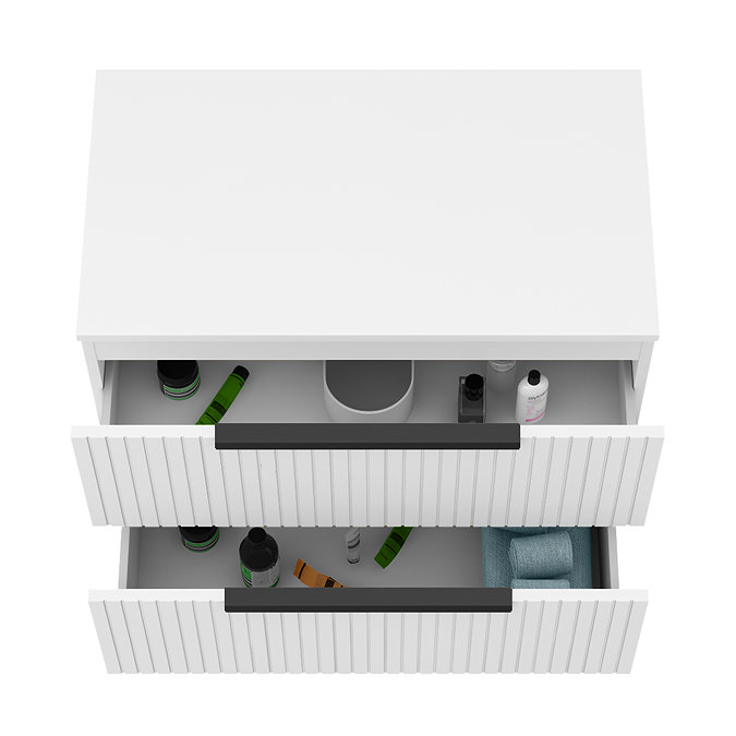 Milan Fluted Matt White 800mm Wall Hung 2-Drawer Countertop Vanity Unit with Matt Black Handles