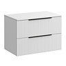 Milan Fluted Matt White 800mm Wall Hung 2-Drawer Countertop Vanity Unit with Matt Black Handles