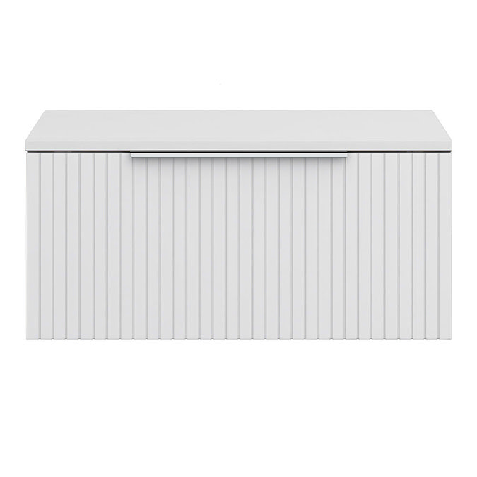 Milan Fluted Matt White 800mm Wall Hung 1-Drawer Countertop Vanity Unit with Chrome Handle