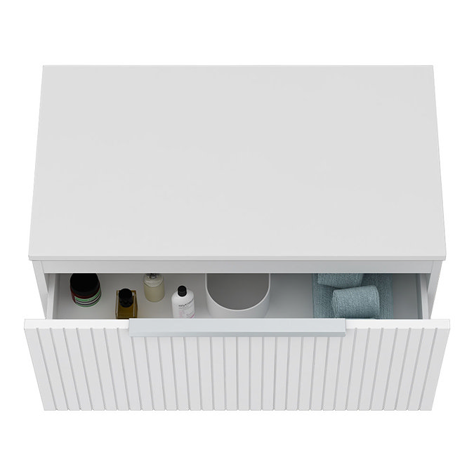 Milan Fluted Matt White 800mm Wall Hung 1-Drawer Countertop Vanity Unit with Chrome Handle