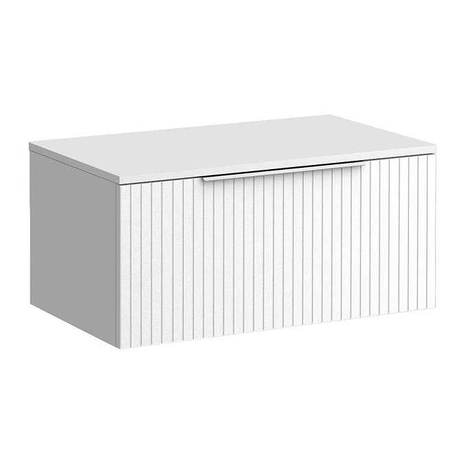 Milan Fluted Matt White 800mm Wall Hung 1-Drawer Countertop Vanity Unit with Chrome Handle