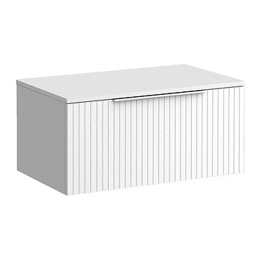 Milan Fluted Matt White 800mm Wall Hung 1-Drawer Countertop Vanity Unit with Chrome Handle