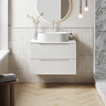 Milan Fluted Matt White 800mm Wall Hung 2-Drawer Countertop Vanity Unit